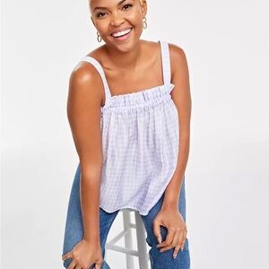 On 34th Women's Shirred Tonal-Stripe Gingham Print Camisole Top Purple Tank XL